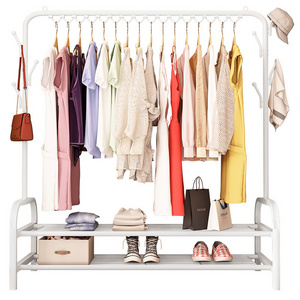 Hall Metal Coat Rack with Divided Vertical Coat Rack with White Hooks Two-Tier Storage Shoe Rack valet stand