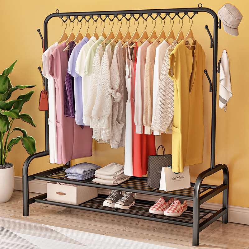 Hall Metal Coat Rack with Divided Vertical Coat Rack with White Hooks Two-Tier Storage Shoe Rack valet stand