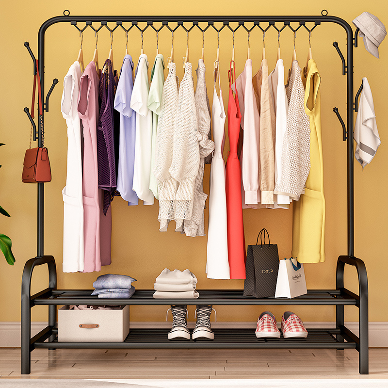 Hall Metal Coat Rack with Divided Vertical Coat Rack with White Hooks Two-Tier Storage Shoe Rack valet stand