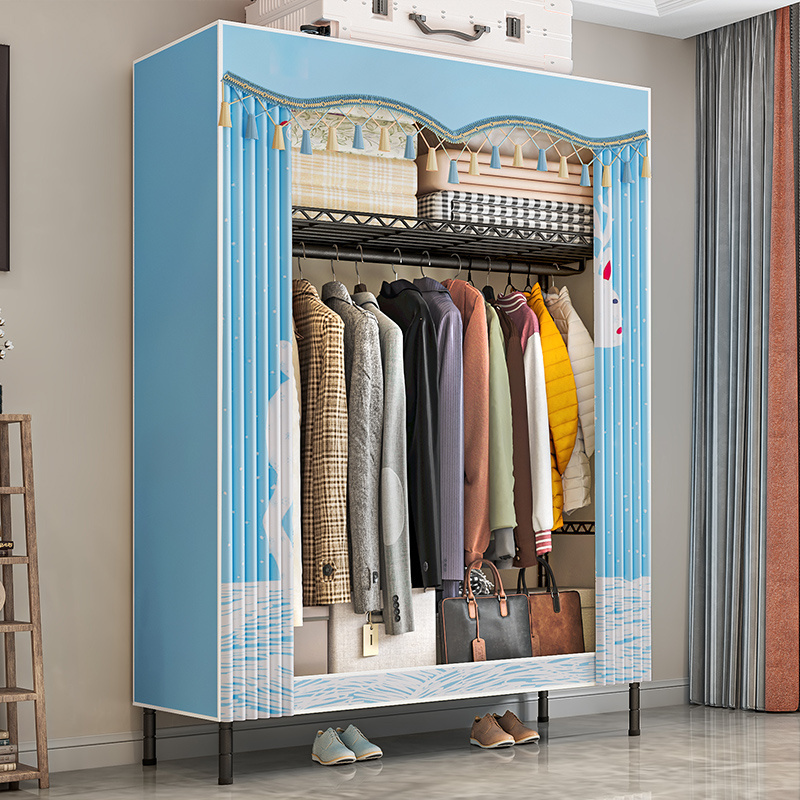 Custom Bedroom Fabric Wardrobe Portable Sliding Double Door Simple Storage Wardrobe metal almirah closet