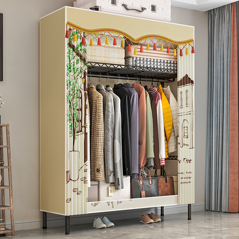 Custom Bedroom Fabric Wardrobe Portable Sliding Double Door Simple Storage Wardrobe metal almirah closet