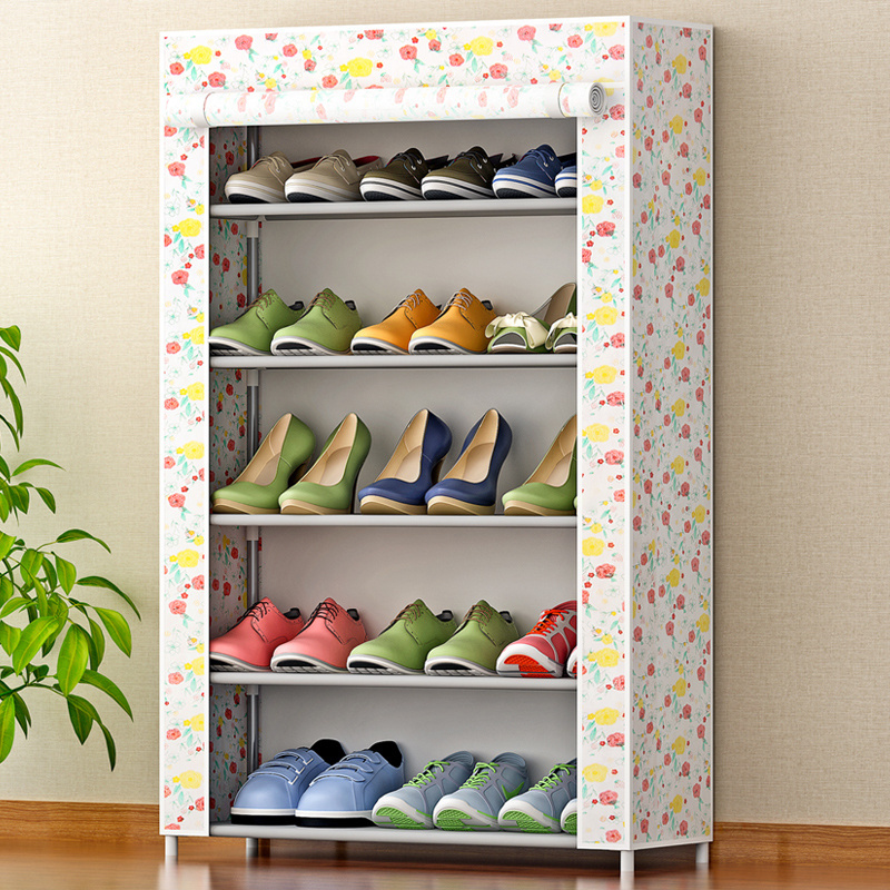 Living room furniture 5 layers cheap cloth shoe cabinet non-woven cover large capacity shoe stand porch shoe rack for sale