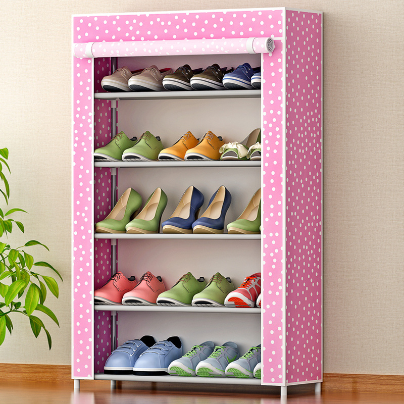 Living room furniture 5 layers cheap cloth shoe cabinet non-woven cover large capacity shoe stand porch shoe rack for sale