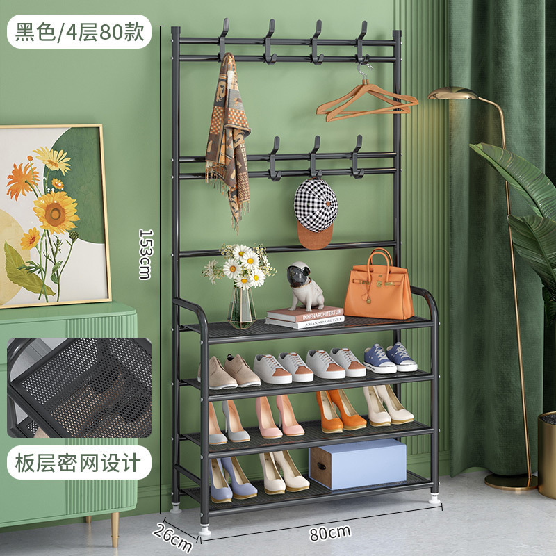 Modern household multifunctional metal shoe rack shelf  5-layer iron shoe stand with hook coat rack