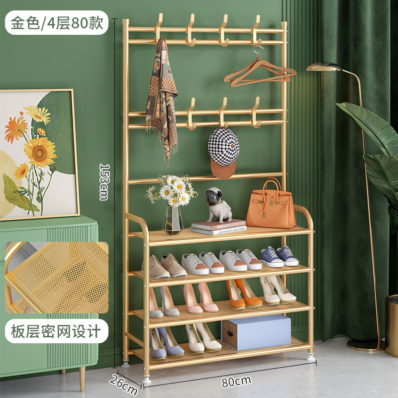 Modern household multifunctional metal shoe rack shelf  5-layer iron shoe stand with hook coat rack