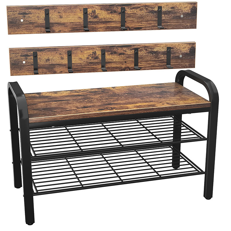 Korean household wooden shoe stand sample porch shoe bench coat rack set outdoor shoe rack with hook