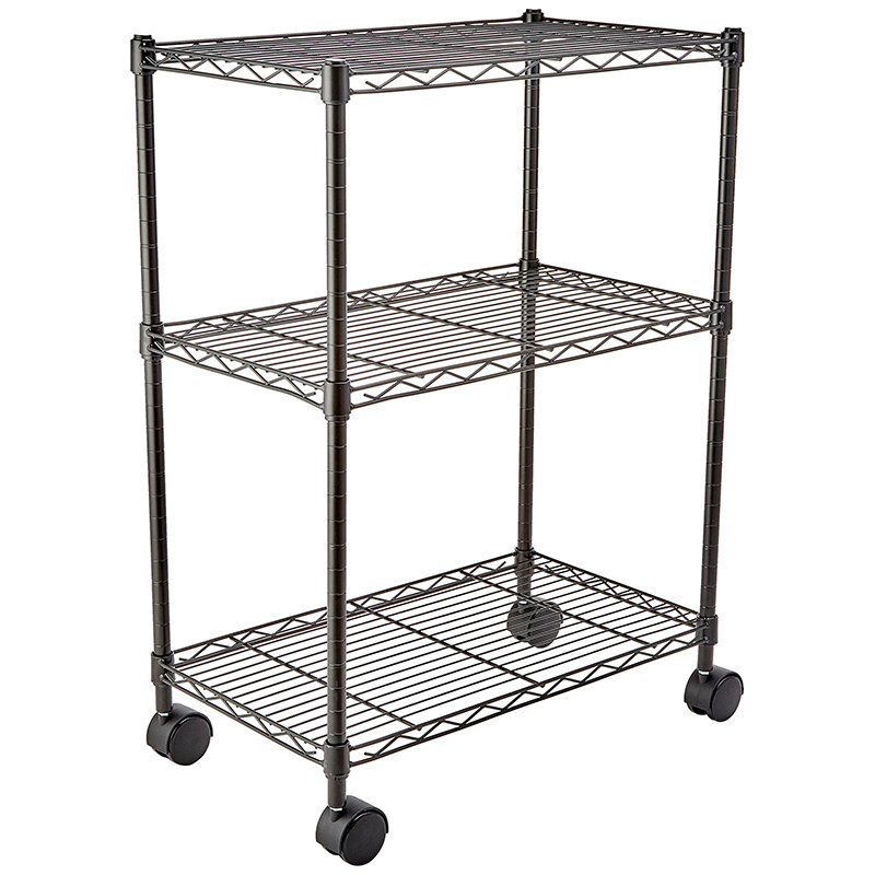 3 layer adjustable storage shelves heavy duty iron metal organizer rack  wire mesh storage rack with wheels