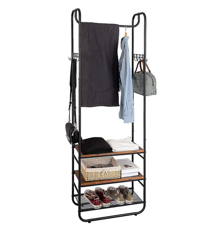 Entryway simple wooden coat rack bedroom clothes hanger coat rack stand with shoe rack