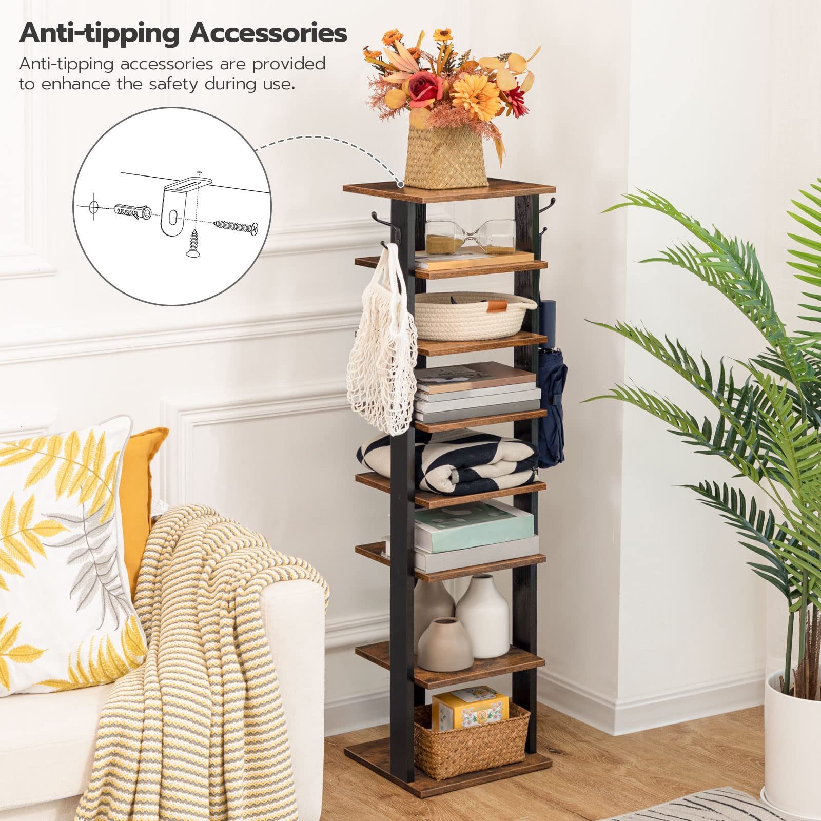 Living Room Simple Design Space Saving Vertical 2 Hooks Shoe Rack 8 Tier Shoe Stand Storage Organizer Narrow Shoe Rack Scarpiera