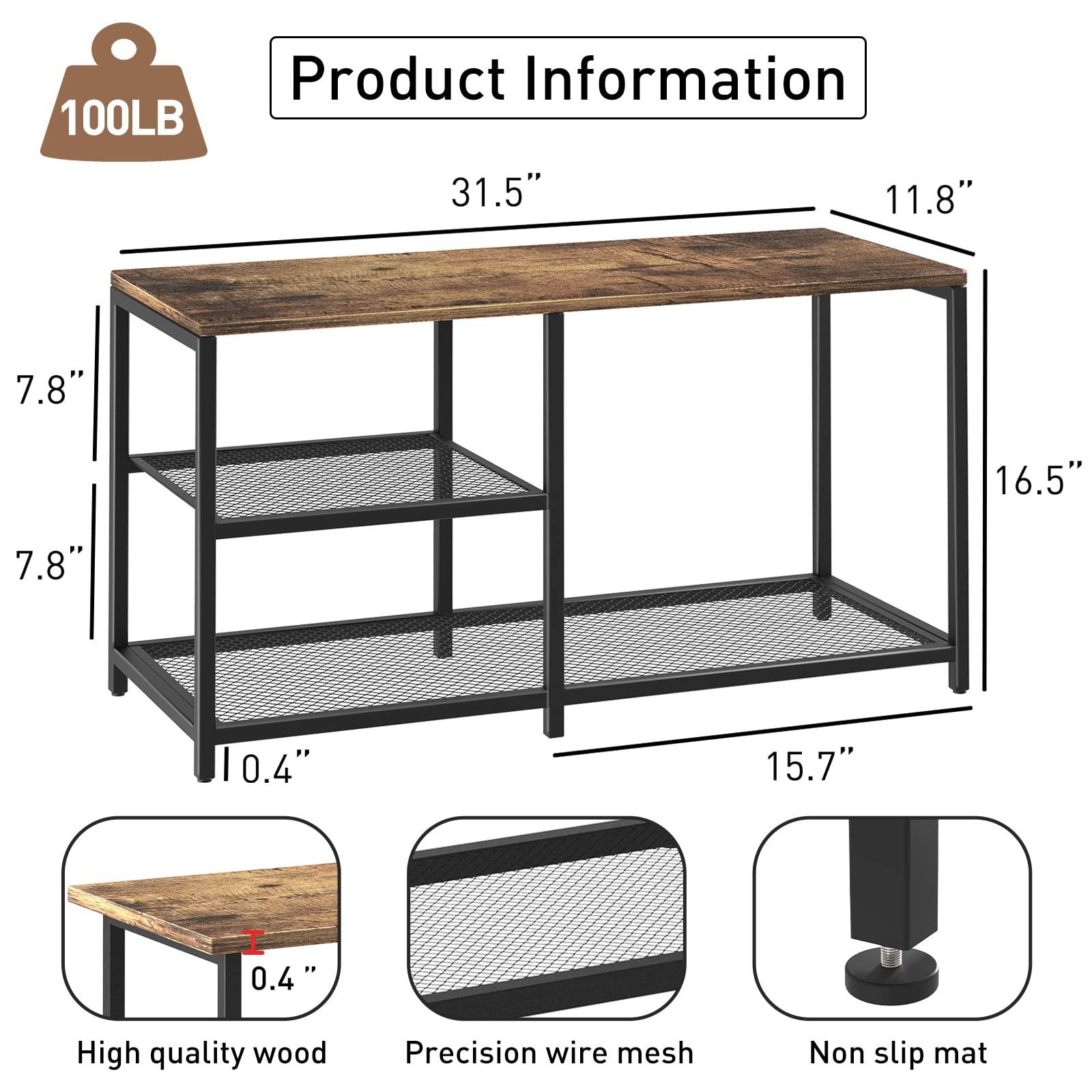 Suoernuo Living Room Rustic 3-Tier Sapateira Free Standing Shoe Racks Narrow Shoe Rack Storage Shelf Shoe Rack Bench