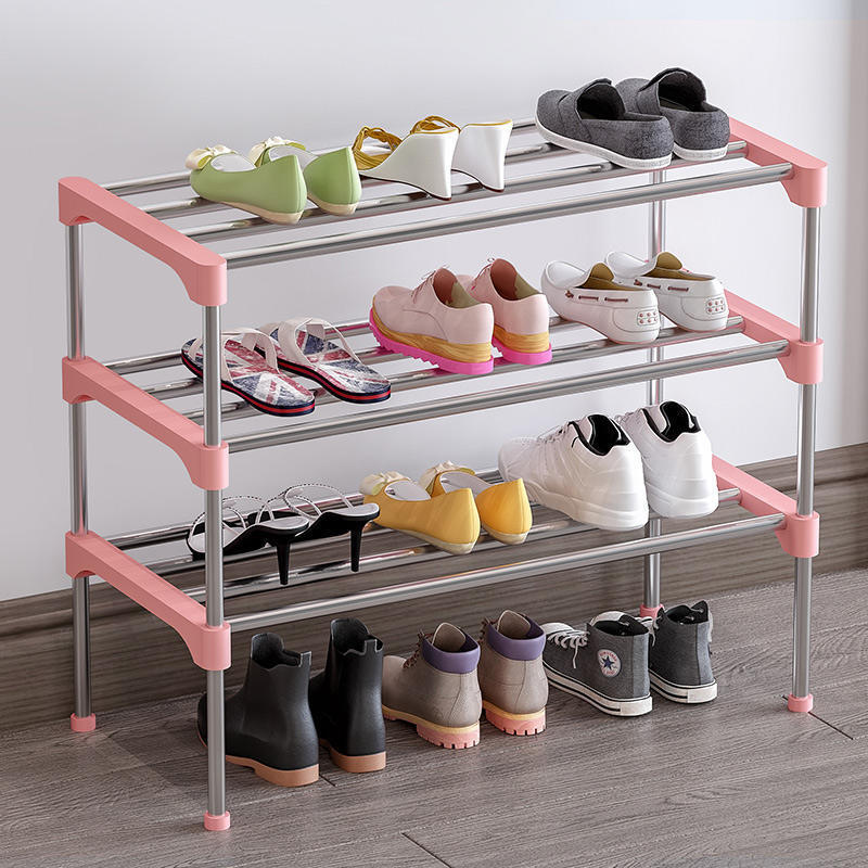 Wholesale Scarpiera Simple Galvanized Shoe Rack Stand DIY Stackable Metal Shoe Rack Entrance Floor Shoe Storage Rack