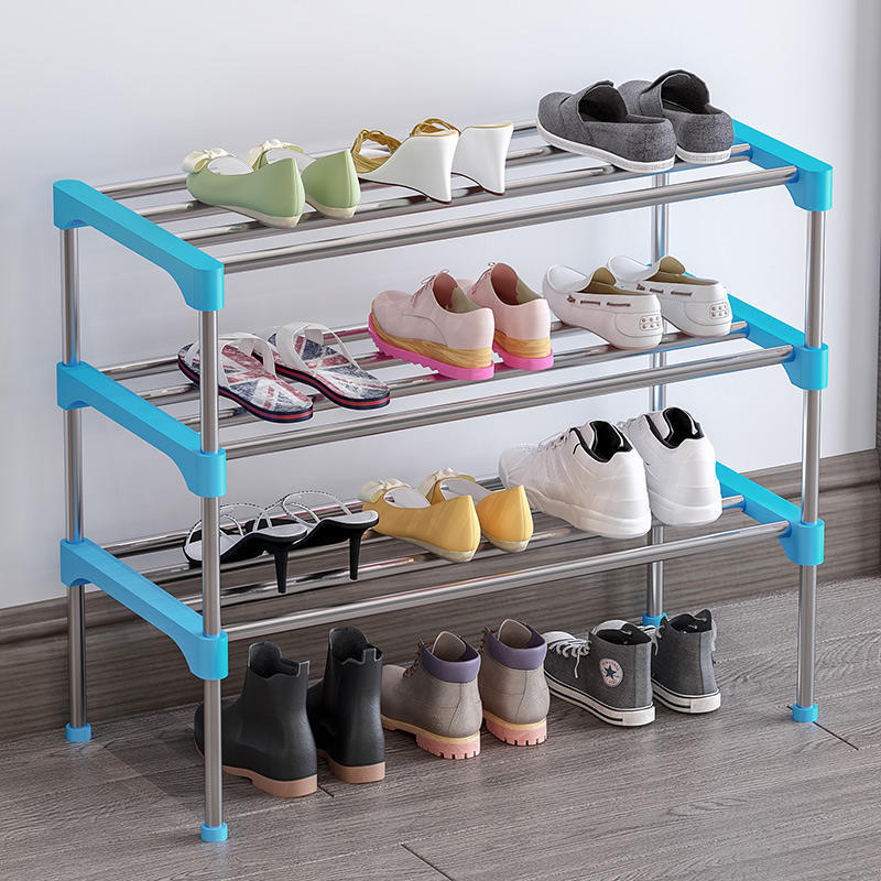 Wholesale Scarpiera Simple Galvanized Shoe Rack Stand DIY Stackable Metal Shoe Rack Entrance Floor Shoe Storage Rack