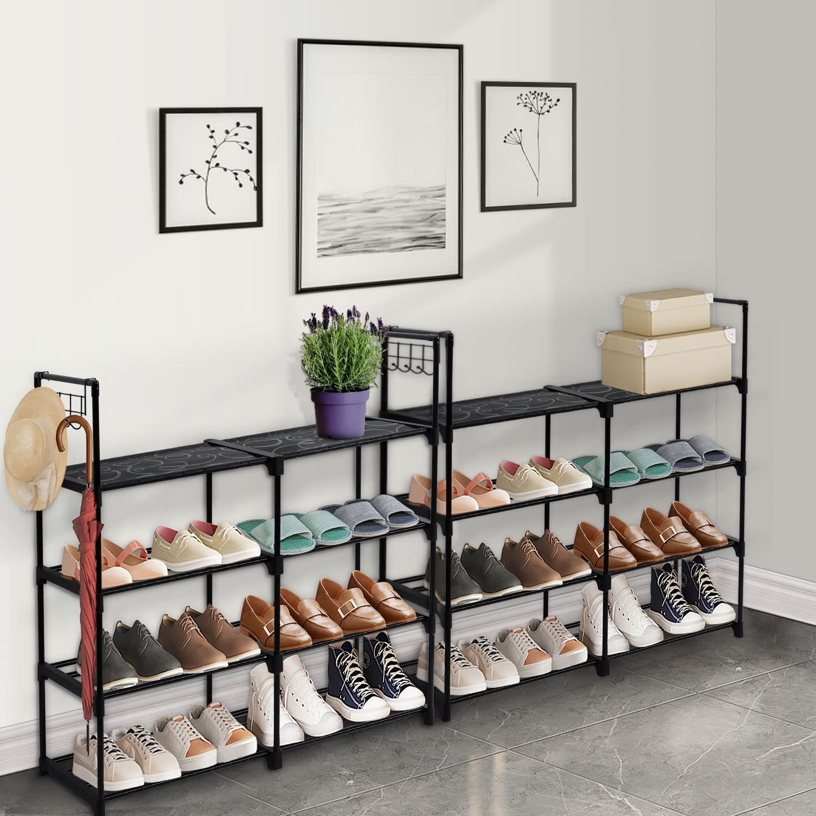 Suoernuo Cloakroom Hallway Sturdy Durable Metal Shoe Storage 16 Pairs Shoe Organizer 4 Tier Shoe Rack For Entryway