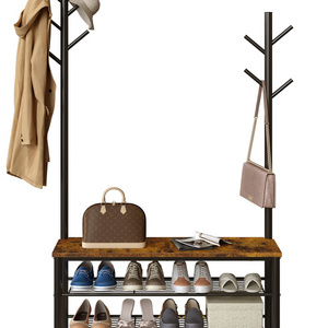 Hallway Bedroom 9 Hanging Hooks Industrial Entryway Bench 3 Tier Shoe Rack 2 Hall Tree Coat Racks Stand