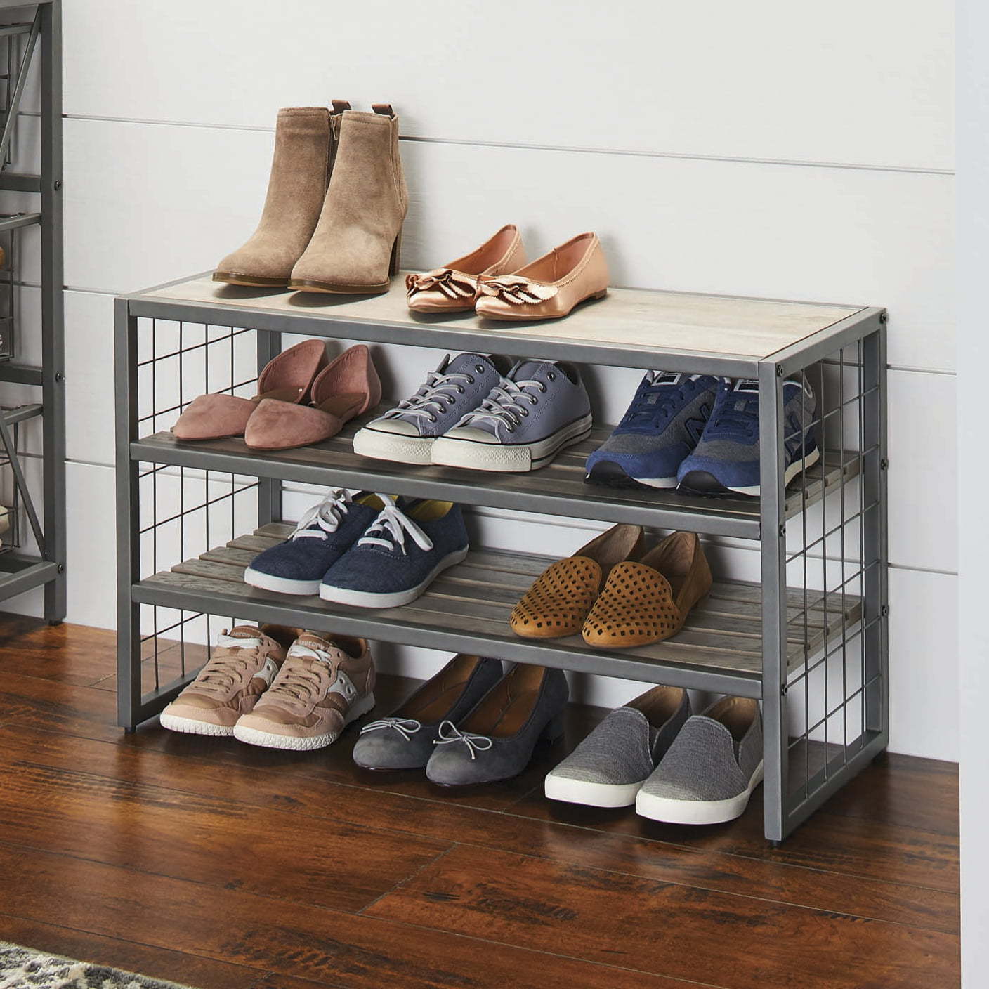 Wholesales 3 Tiers Home Living Room Zapateros Furniture Shoe Racks Custom Enteryway Wooden Storage Shoe Rack