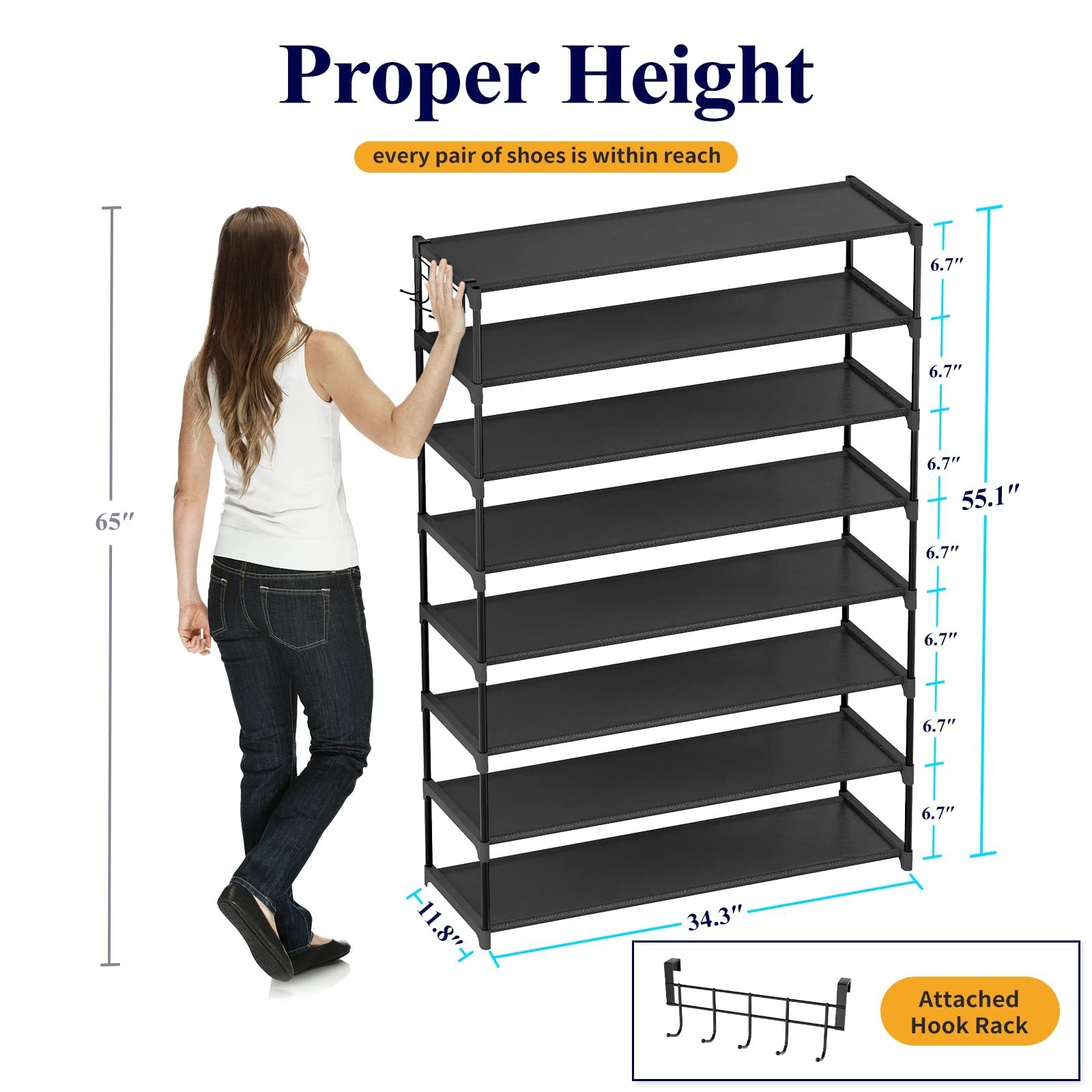 Modern Bedroom Cloakroom Metal Space-Saving Shoe Shelf Large-Capacity of 36-45 Pairs 9-Tier Tall Shoe Rack for Closet