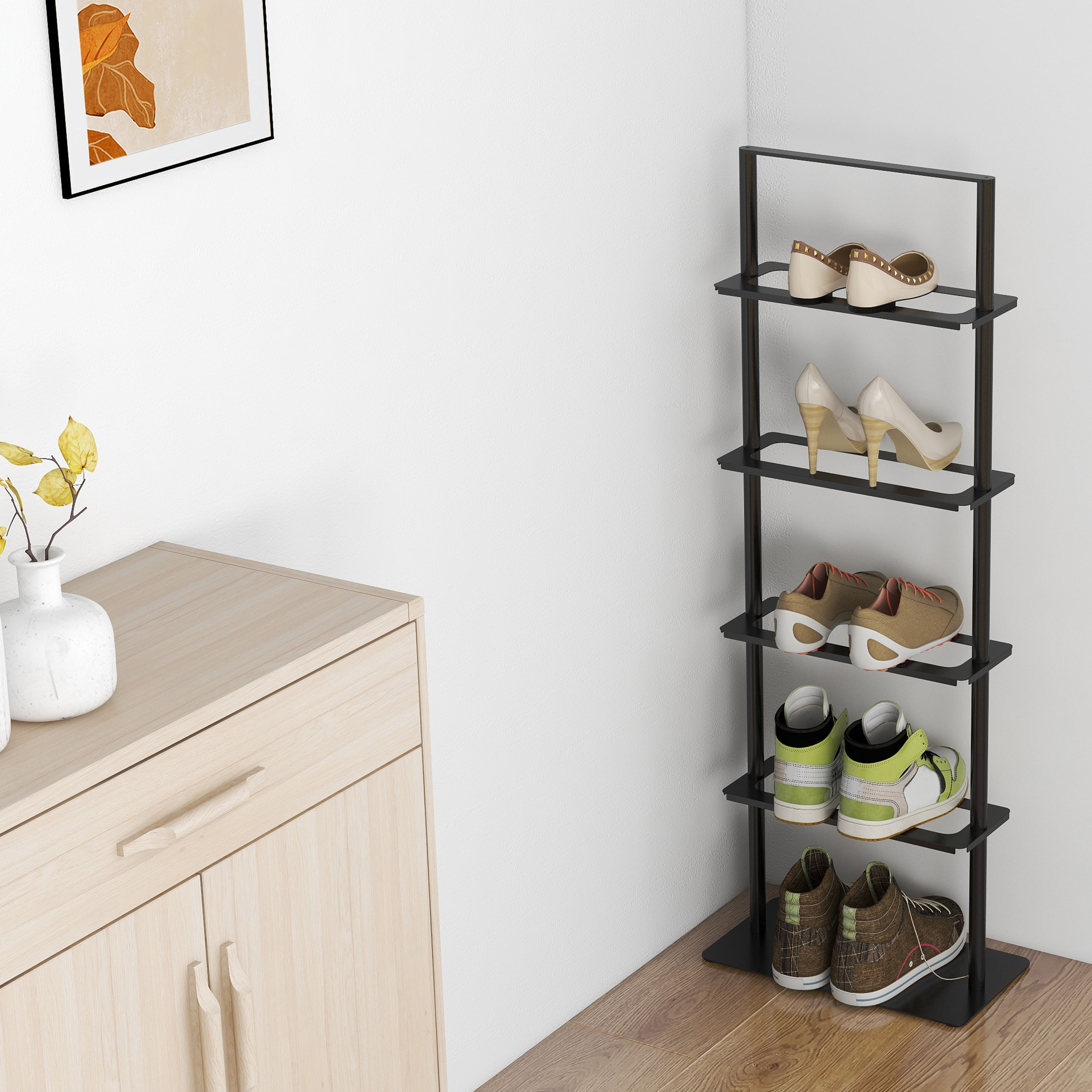 Moveable Shoe Rack Living Room Portable Collapsible Rotating Narrow Small Spaces 5 Tier ...