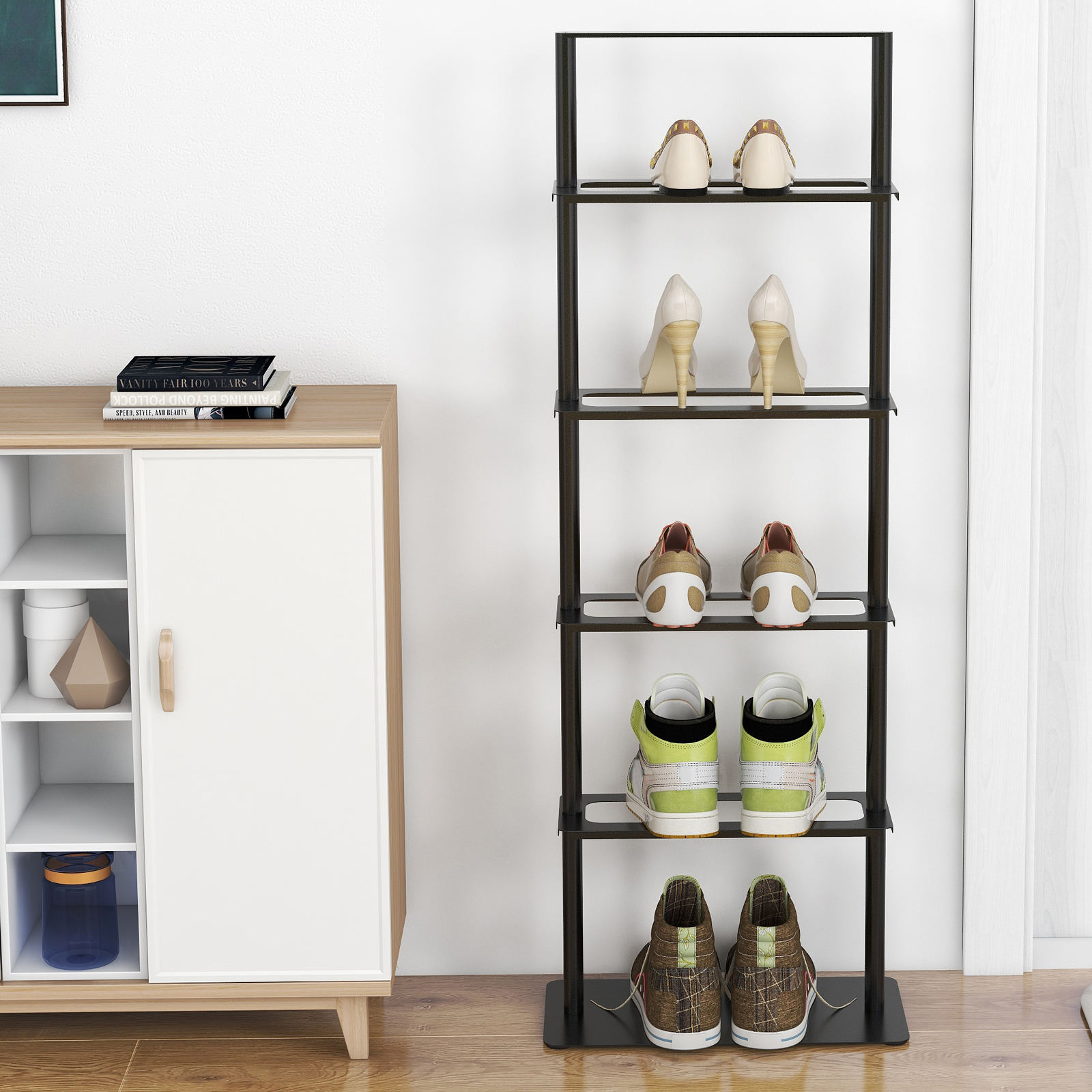 Moveable Shoe Rack Living Room Portable Collapsible Rotating Narrow Small Spaces 5 Tier ...