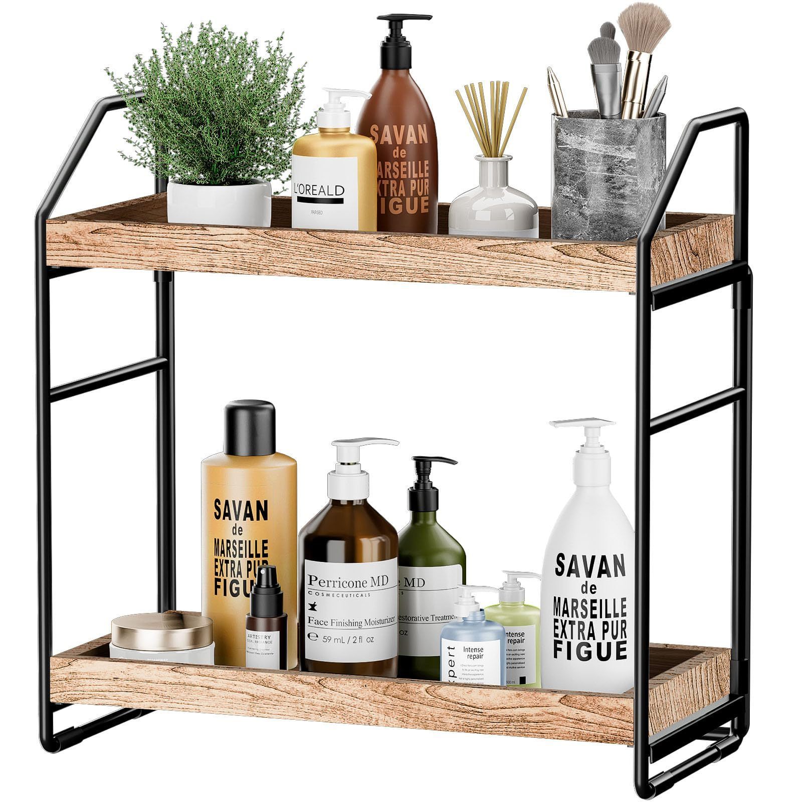 Bedroom Kitchen Spice Rack Adjustable 2-Tier Bathroom Countertop Organizer Standing Cosmetic Storage Shelf for Bath