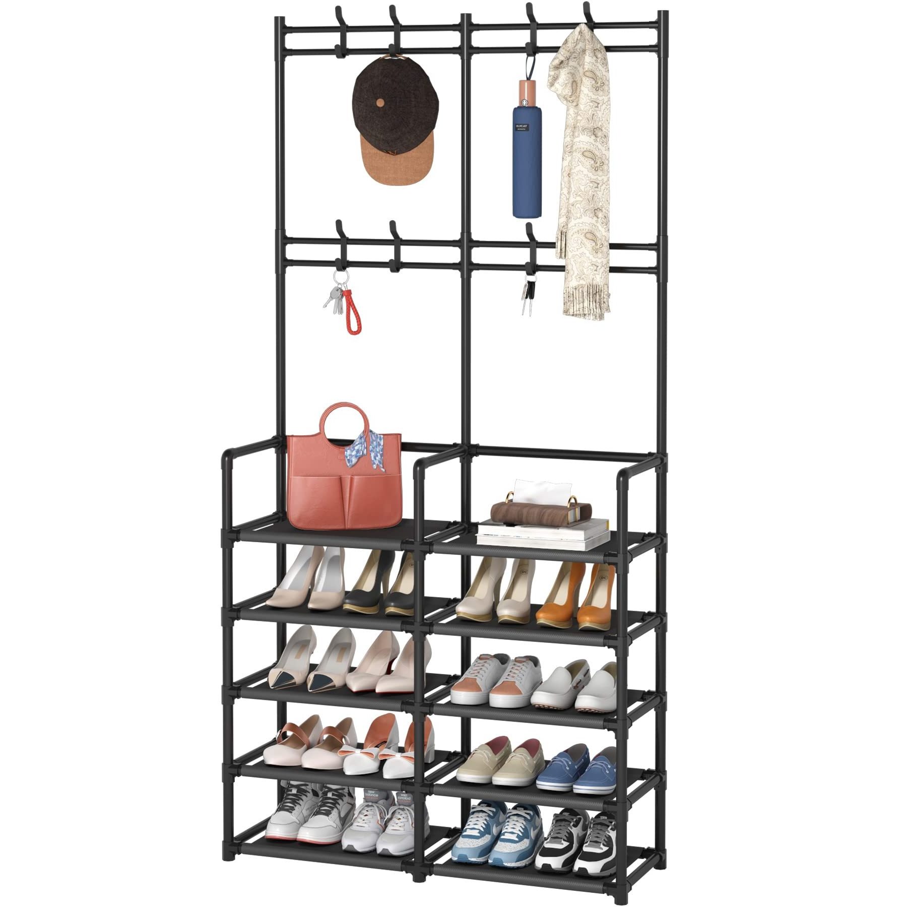 Bedroom Hallway Office 8 Hooks Entryway Bench Storage Organizer 5-Tier Entryway Coat Rack