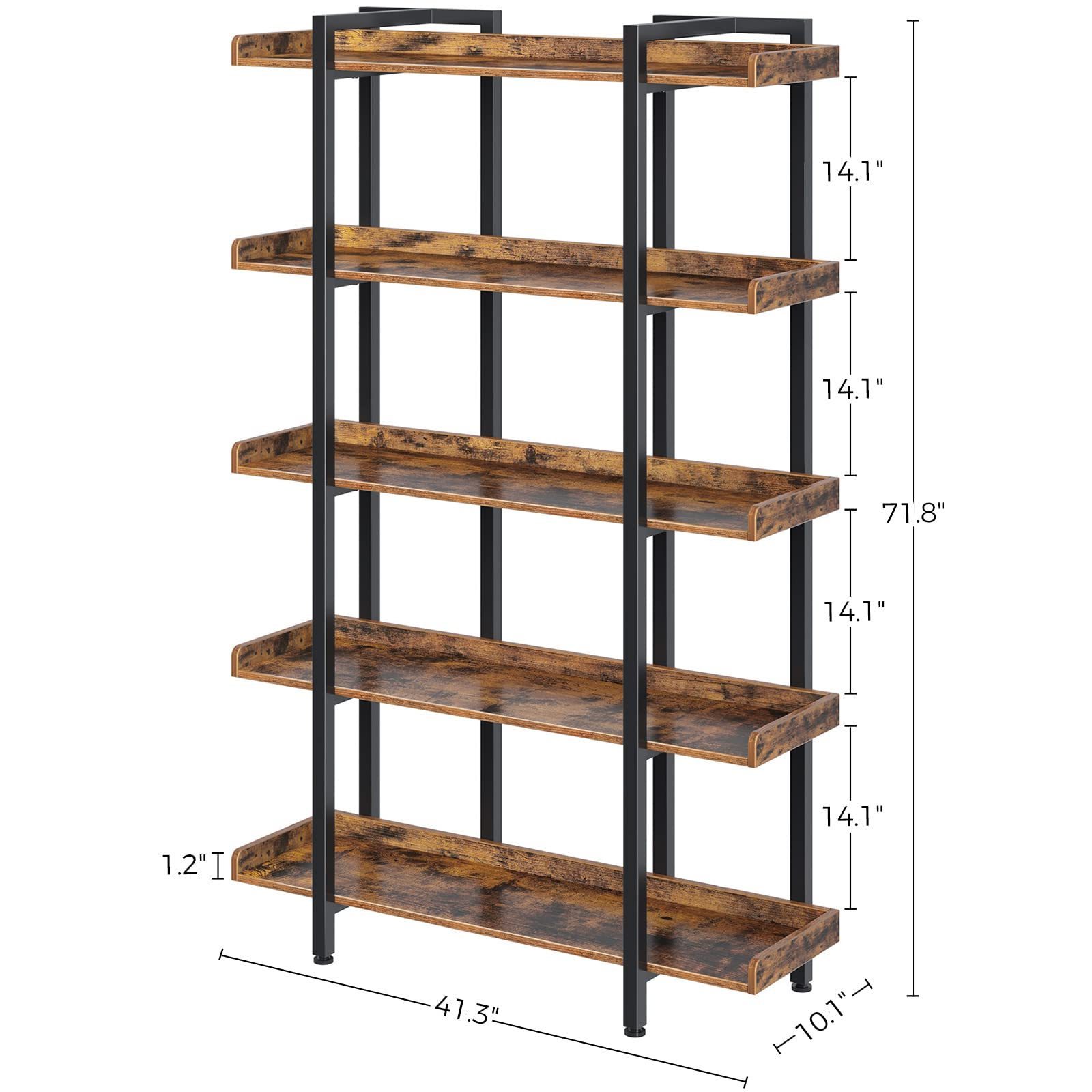 Wholesales Living Room Metal Frame Open Display Shelves Large Bookcases 5-Tier Industrial Bookshelf