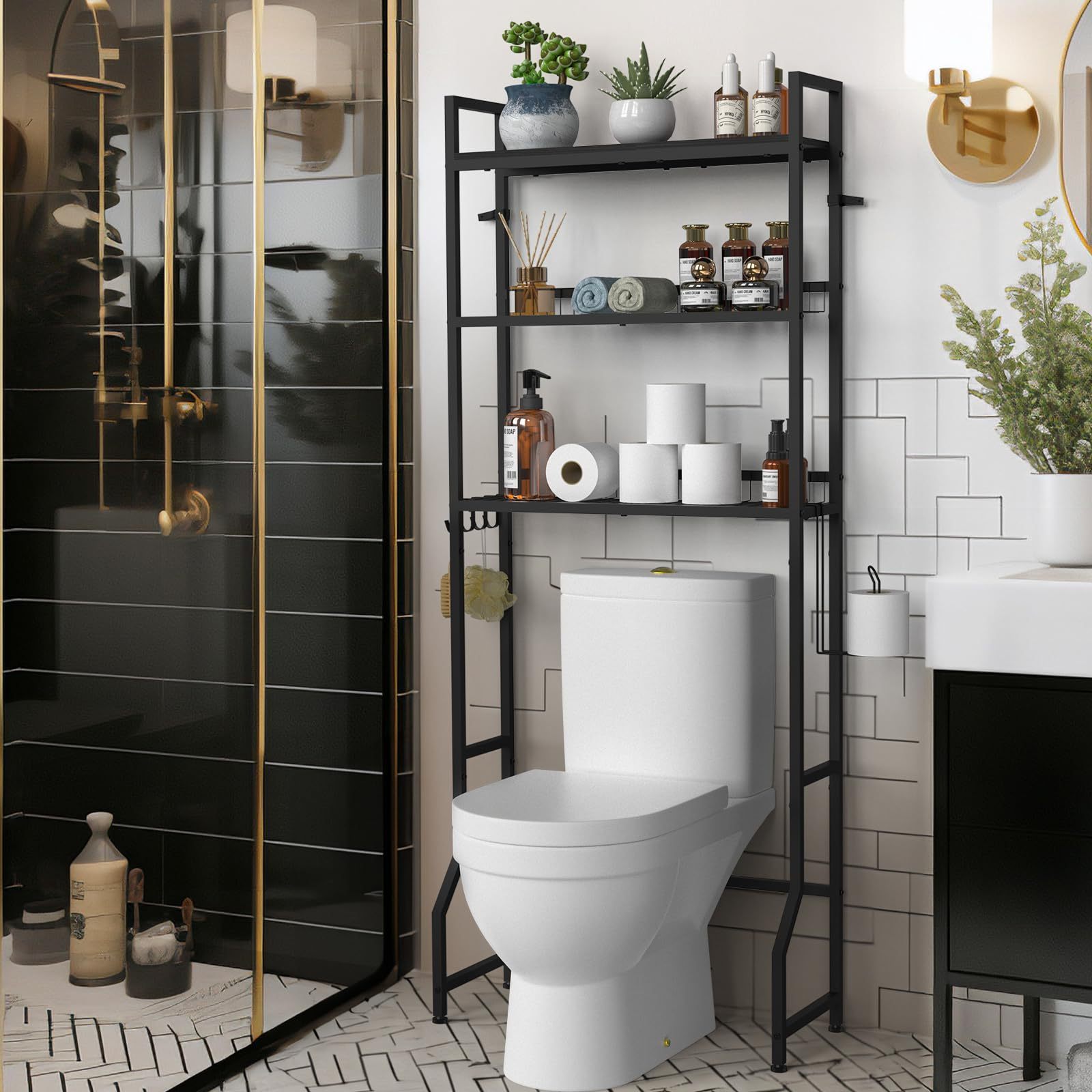 Bathroom reestanding Above Toilet Storage Rack Toilet Rack 3 Tier Bathroom Shelf Over Toilet Storage Organizer