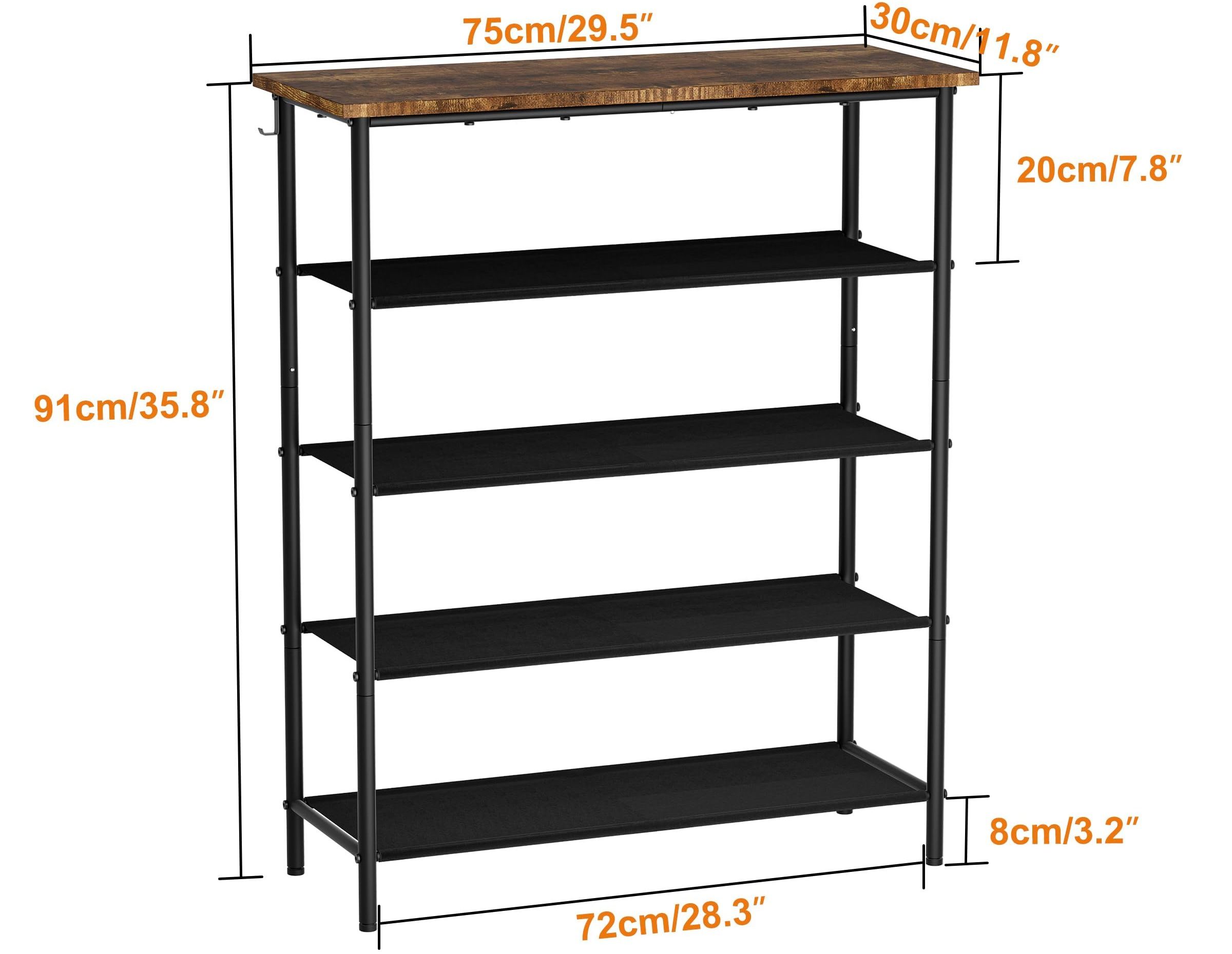 Hallway Bedroom Dust-proof Fabric Shelves Wooden Top Shoe Organizer 5-Tier Shoe Storage Shelves Shoe Rack