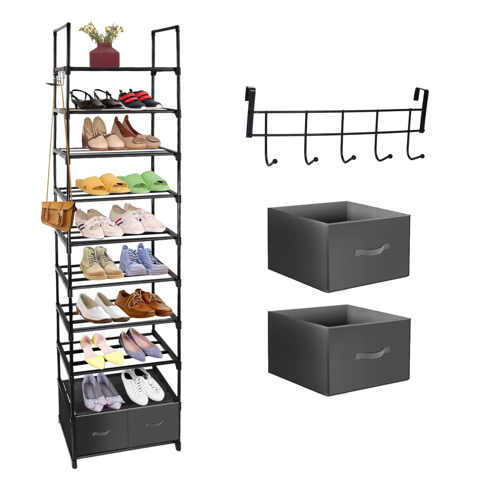 Living room 10 Tiers Metal Narrow Shoe Rack Organizer Space-Saving vertical shoe rack Stand