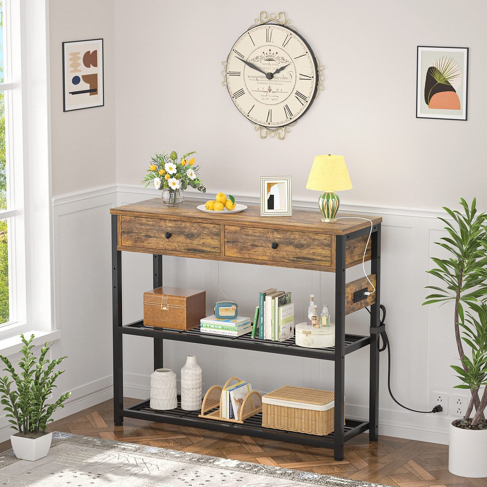 Hallway Kitchen Counter Small Sofa Table Storage Shelves Console Table Entryway Table with Outlets