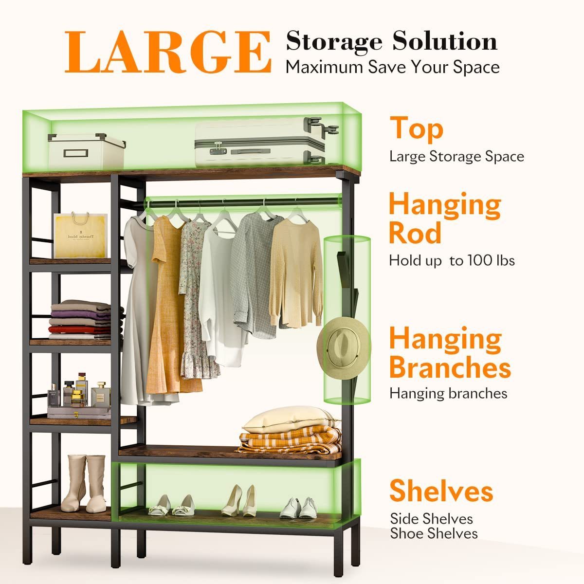 Heavy Duty Clothing Rack Freestanding Closet Organizer Metal Wardrobe Closet Organizers Storage Shelves Clothes Storage Rack