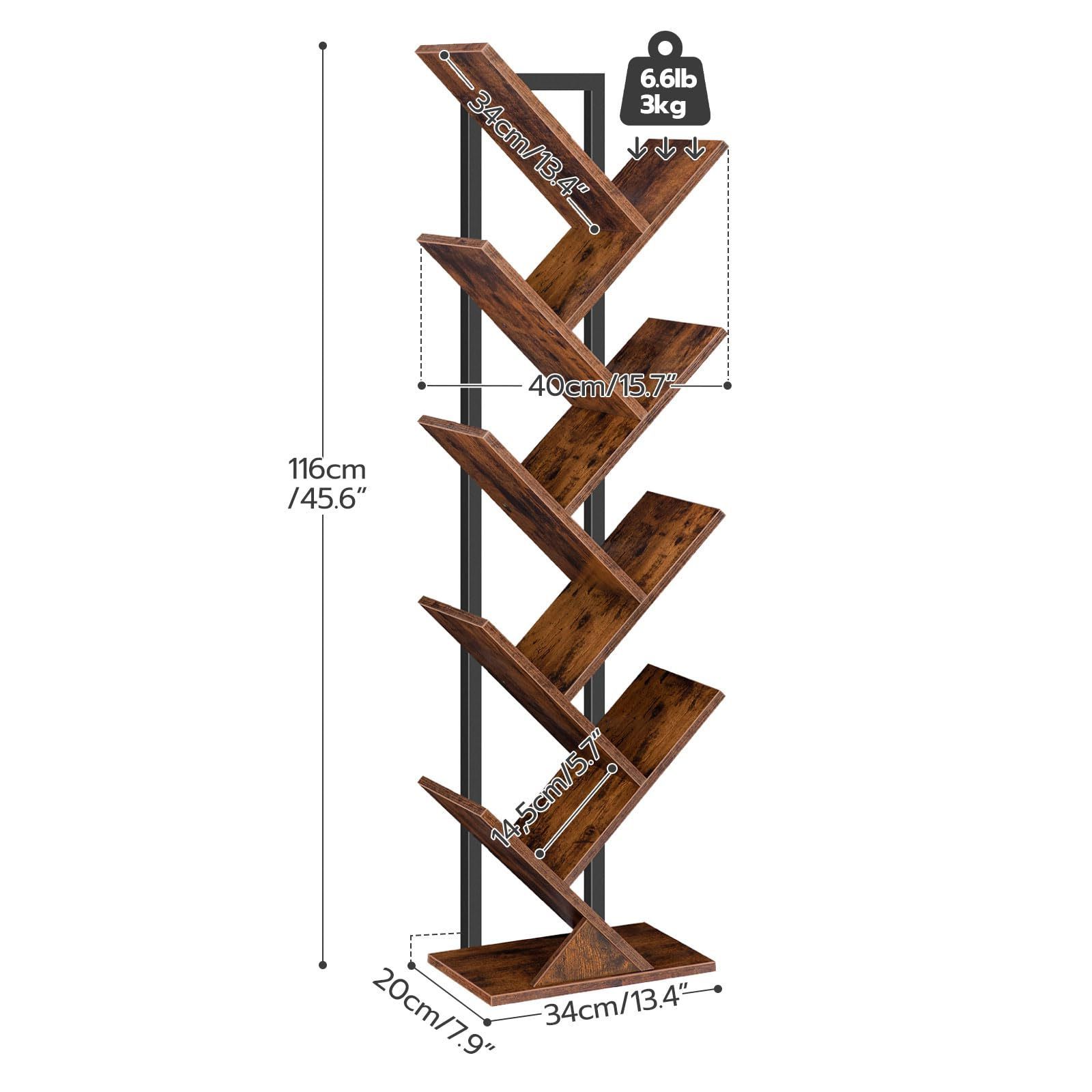 Living Room CDs Albums Tall Bookcase 9-Tier Floor Standing Book Shelf Tree Bookshelf Tall