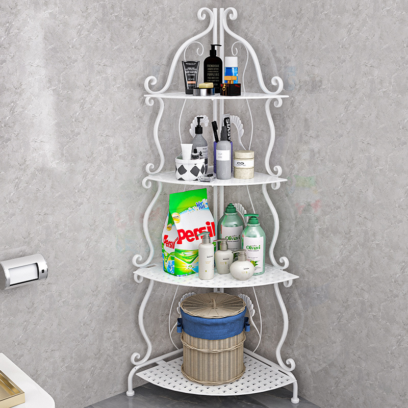 Living room metal  multifunction corner 4-tier white storage rack bathroom storage rack shelves