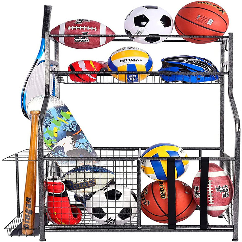 Wholesale large capacity garage sports equipment storage organizer toys basketball metal storage rack