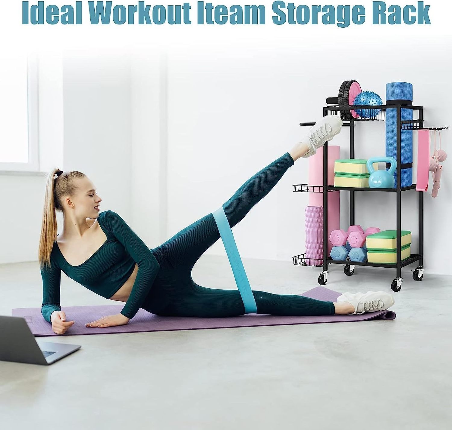 Home Gym Yoga Mat Yoga Ball Dumbbells Kettlebells Foam Roller Yoga Strap Rope Skipping Workout Equipment Organizer Storage Rack