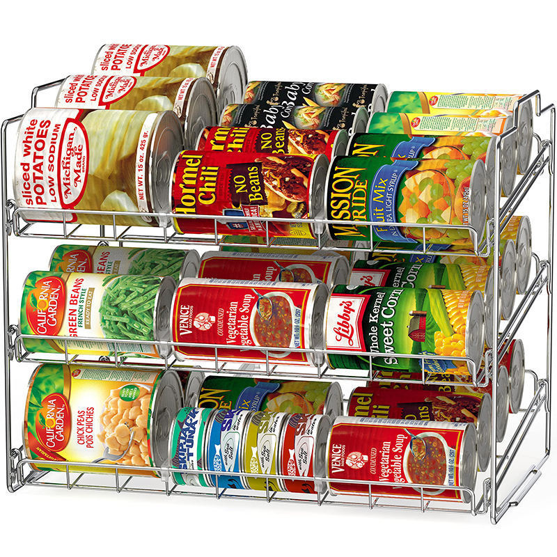 wholesale living room wrought iron rack stackable snack kitchen storage rack 3 layer can food storage rack