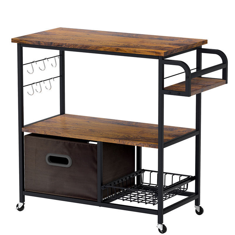 Wholesales Kitchen Wooden Bakers Rack Metal Frame 3-Tier Trolley Dining Cart Microwave Stand with Storage Rack