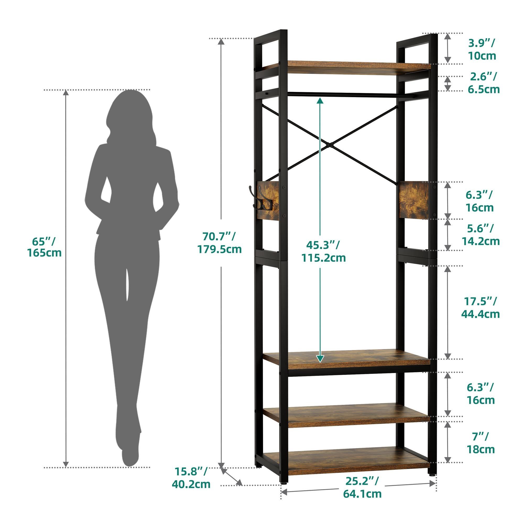 Entryway Bedroom Freestanding Closet Organizer Industrial Hall Tree Garments Heavy Duty Clothes Rack with Storage Shelves