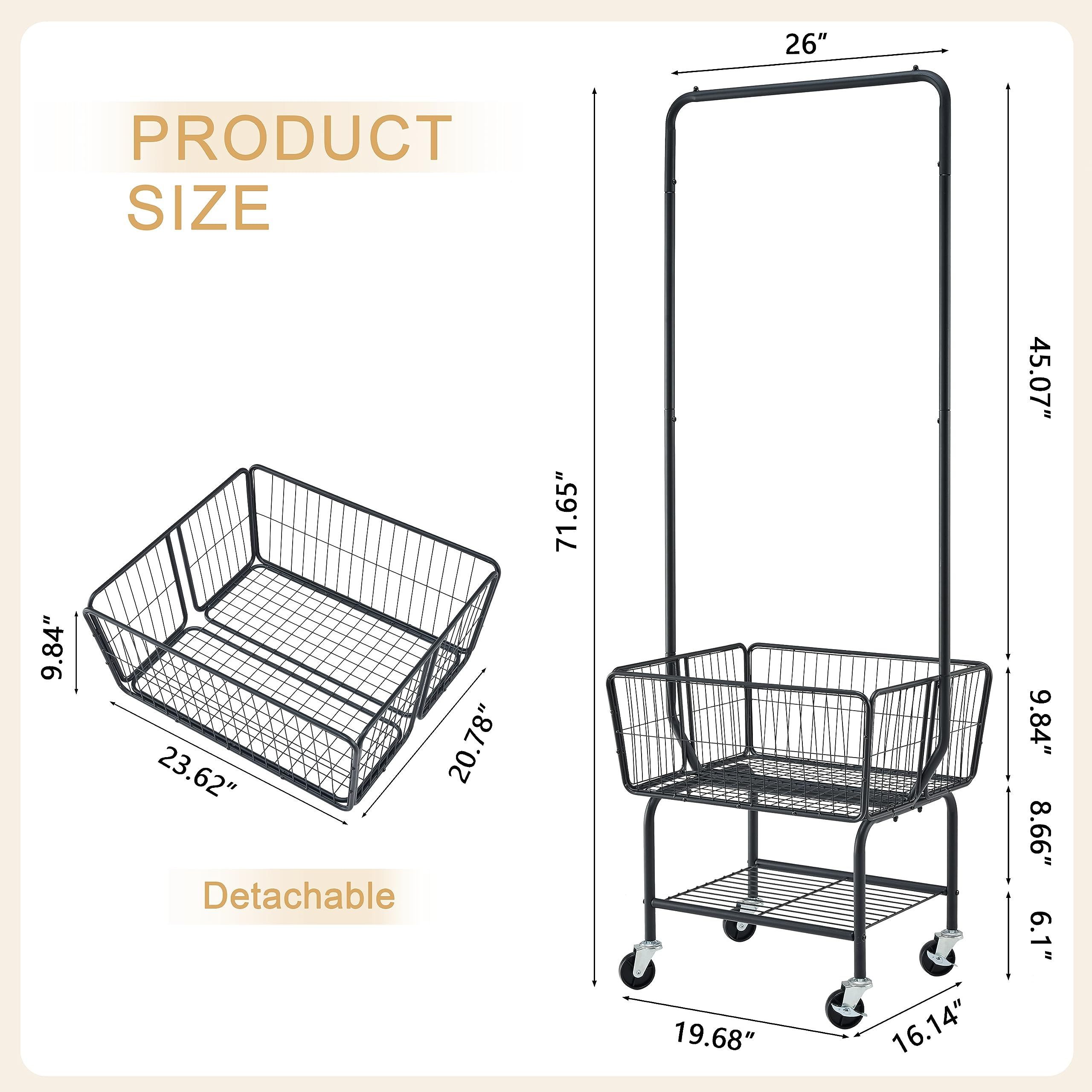 Wholesales Rolling Laundry Cart Hanging Garment Rack Laundry Hamper Laundry Cart with Clothes Rack