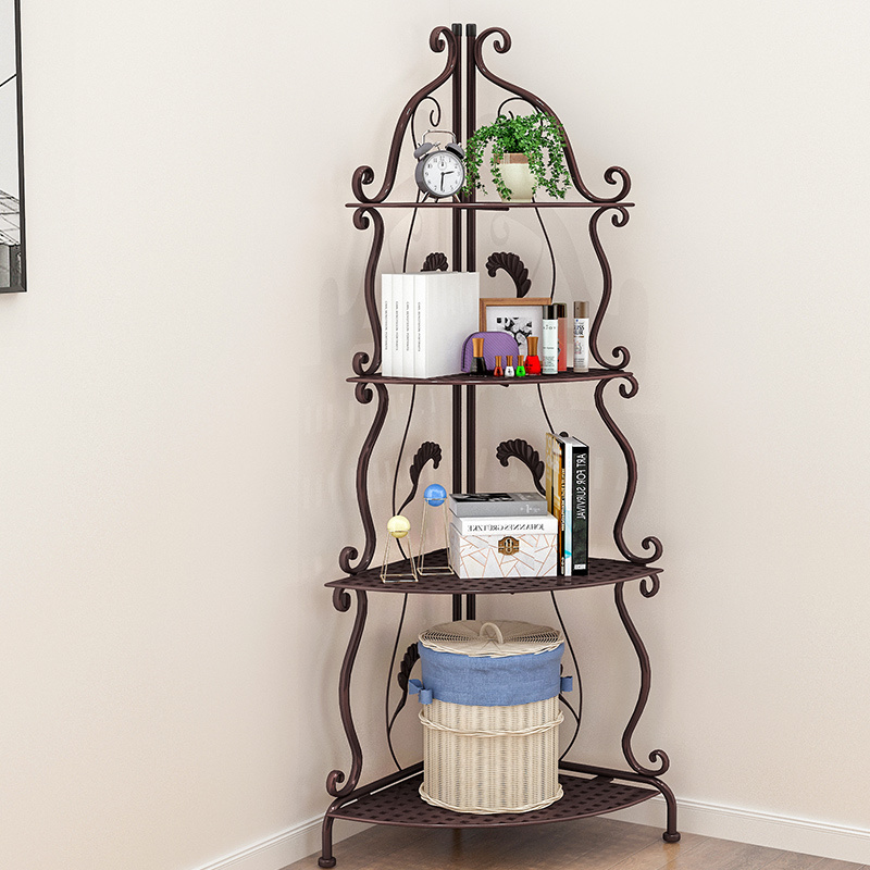 Living room metal  multifunction corner 4-tier white storage rack bathroom storage rack shelves