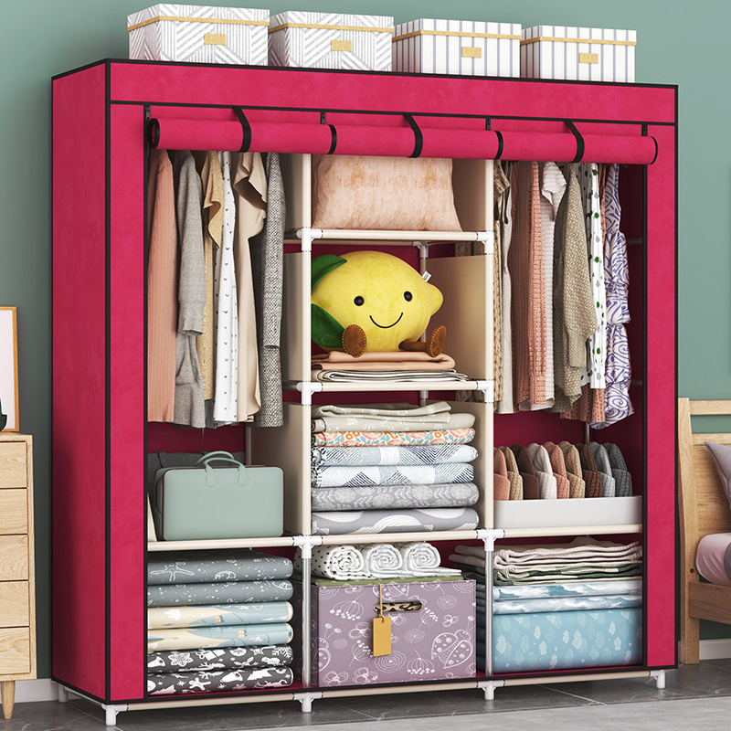 Wholesales Armario Kids Bedroom Furniture Almirah Wardrobe Simple Design Fabric Portable Clothes Wardrobe Organizer