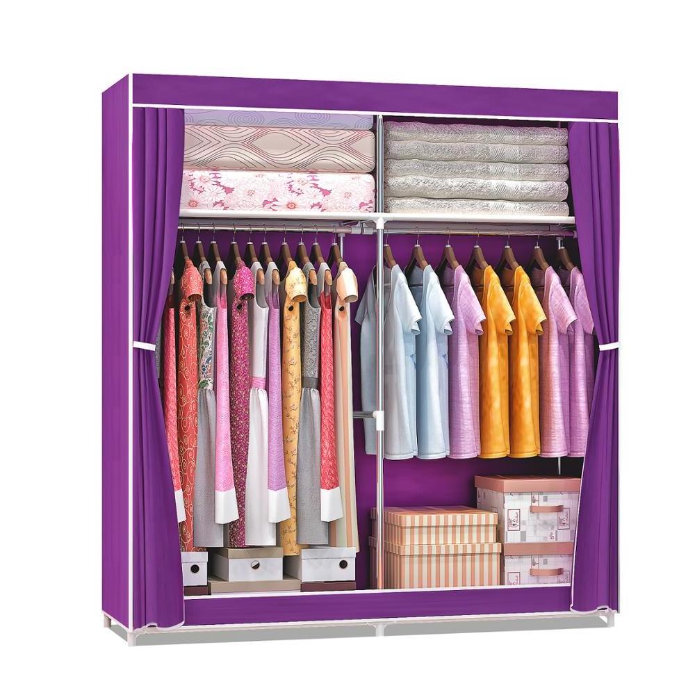 Modern Bedroom Custom Metal Non-woven Fabric Wardrobe Portable Sliding Door Foldable Wardrobe storage closet almirah