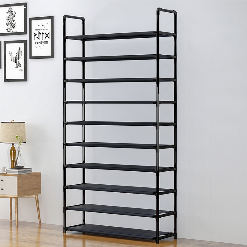 Wholesale low price 10 layers black porch shoe rack non-woven shoe stand multifunctional shoe rack for home