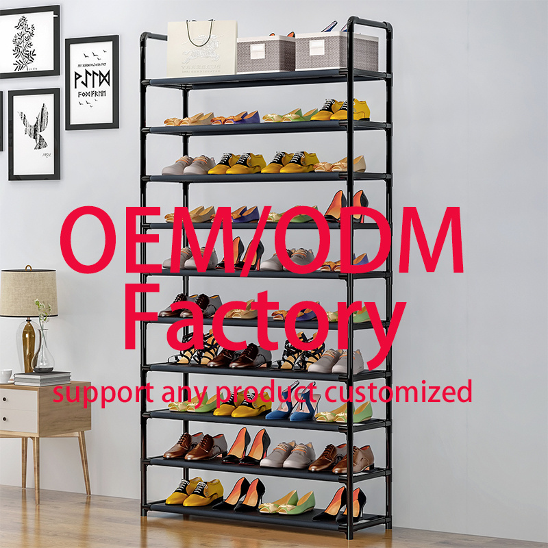 Wholesale low price 10 layers black porch shoe rack non-woven shoe stand multifunctional shoe rack for home