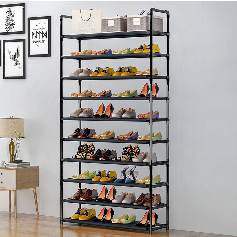 Wholesale low price 10 layers black porch shoe rack non-woven shoe stand multifunctional shoe rack for home