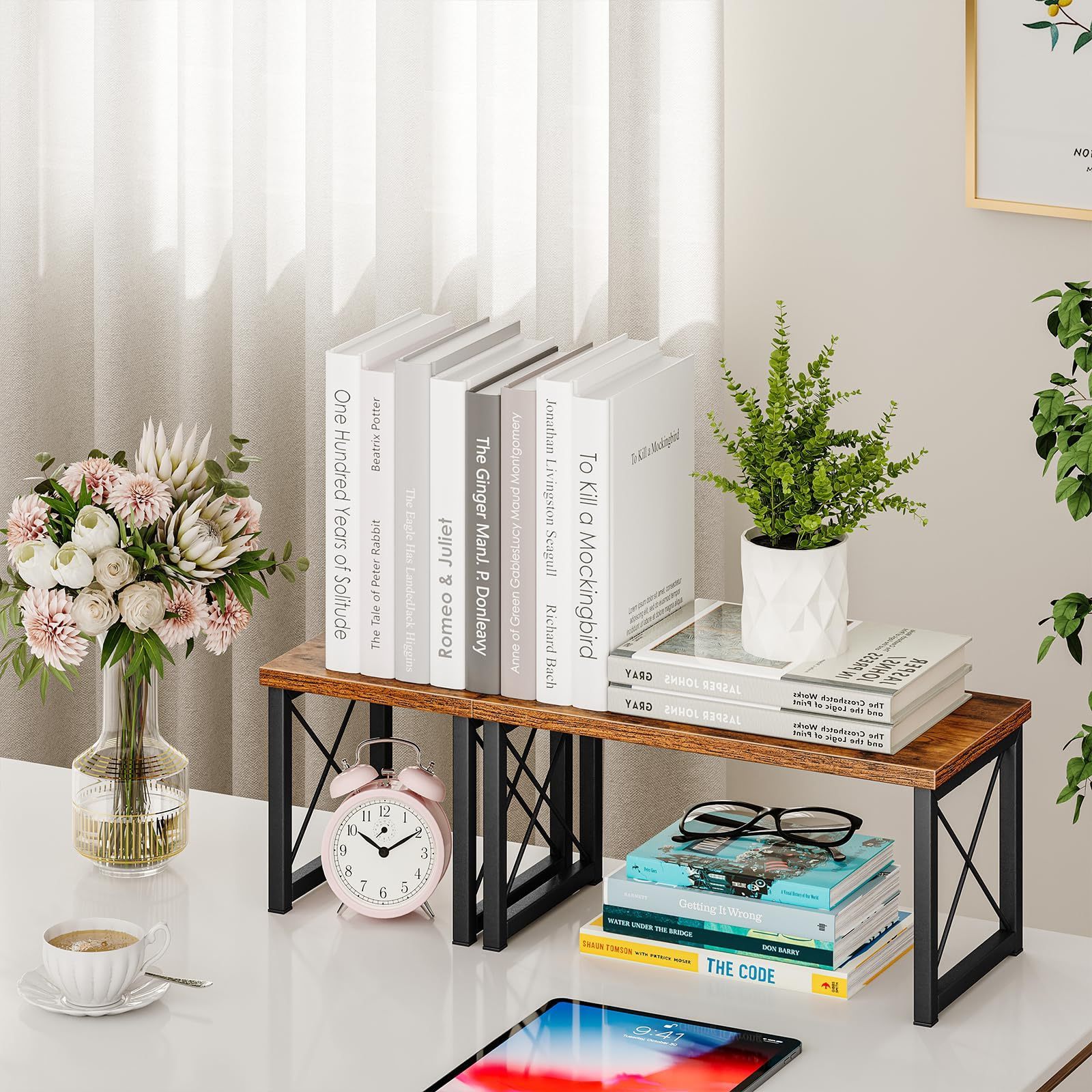 Home 2 Tier Independent Stackable Desk Organizer Freestanding Small Bookshelf Desk Shelf Organizer Desktop Shelf BestSuppliers