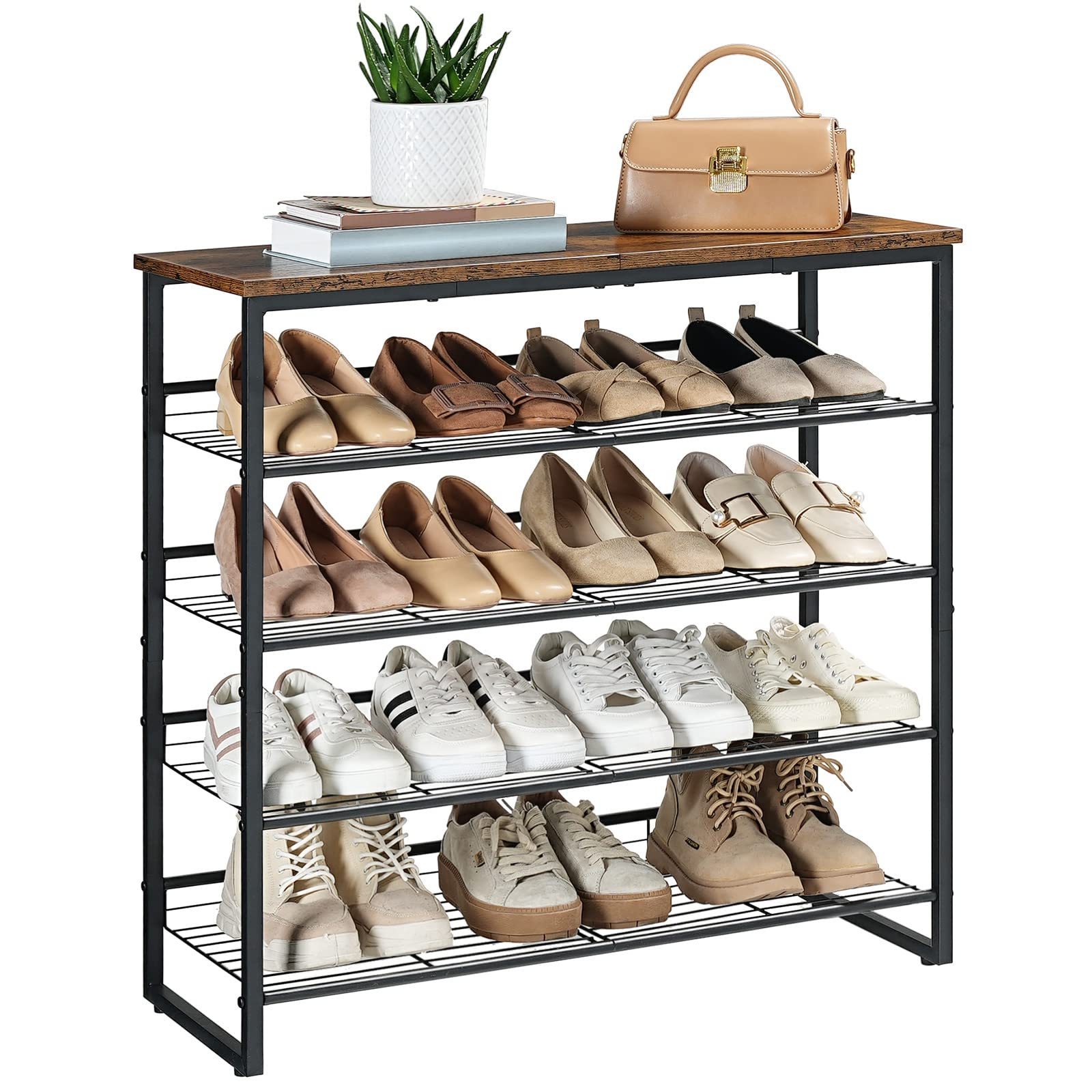 Entryway Closet Stable Durable 4 Tier Flat Slanted Holds 9-12 Pairs Adjustable Shoe Shelves Shoe Organizer Shoe Rack