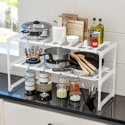 2 Tier Expandable Shelf Rack Under Sink Storage Organizer for kitchen room