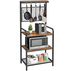 Wholesale kitchen wooden shelf 5-tier storage rack seasoning rack microwave oven standing baker's rack