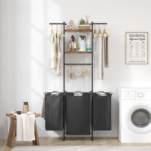 Wholesales Bathroom Bedroom Laundry Room Shelves 3 Section Laundry Room Organization Laundry Basket with Clothes Drying Rack