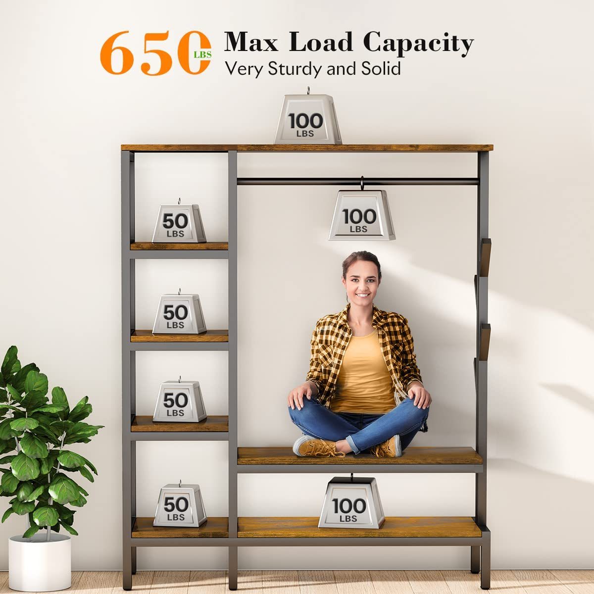 Heavy Duty Clothing Rack Freestanding Closet Organizer Metal Wardrobe Closet Organizers Storage Shelves Clothes Storage Rack